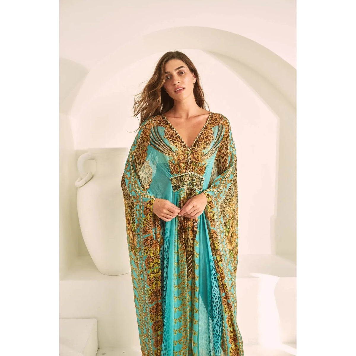 CZARINA | AQUA LEOPARDESS TAB KAFTAN